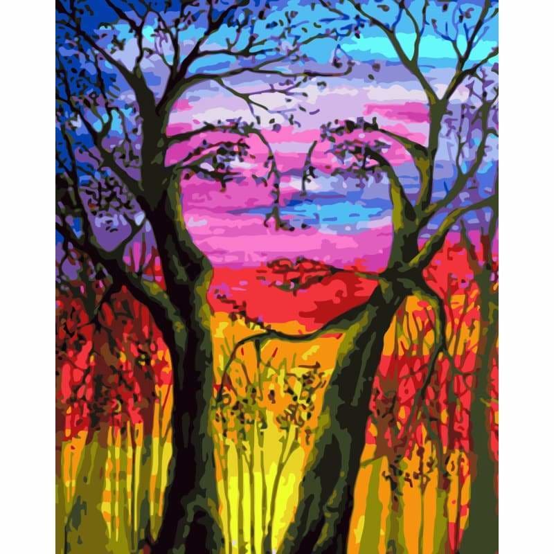 Abstract Art Tree& Girl Diy Paint By Numbers Kits WM-757 - NEEDLEWORK KITS