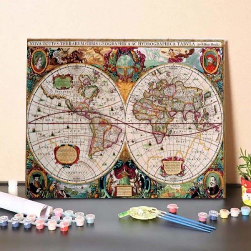 Antique Double Hemisphere Map of The World Paint By Numbers Kit