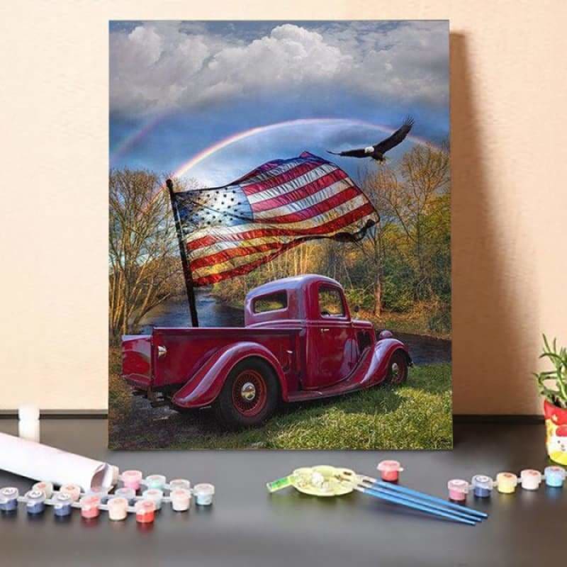 Paint By Numbers Kit -America Flag Car