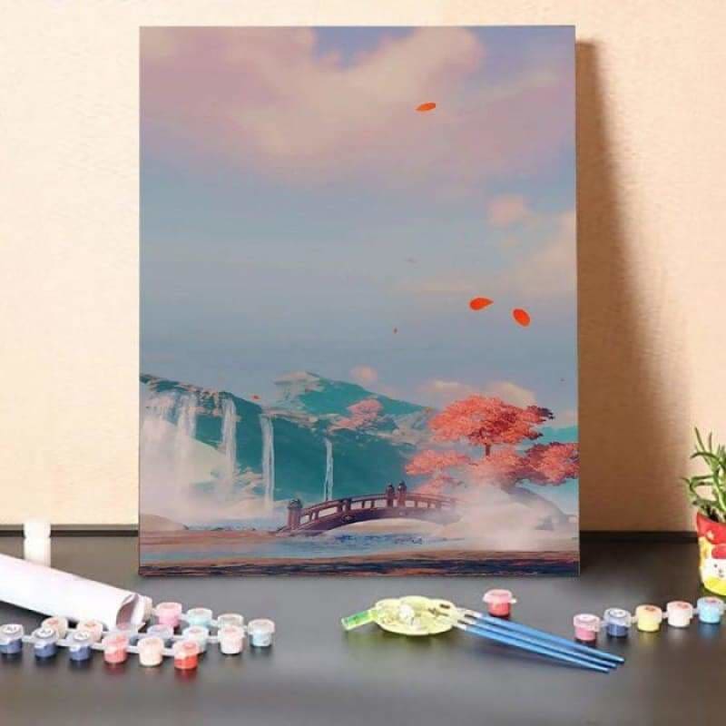 Paint by Numbers Kit-Bridge in autumn