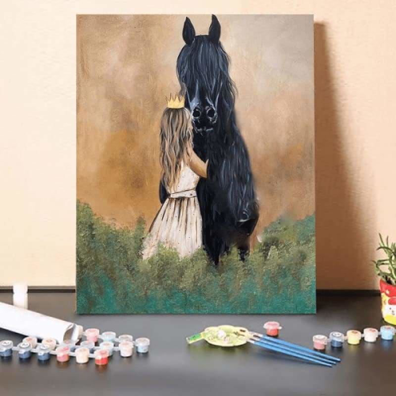 Paint by Numbers Kit-The angel leading the black horse