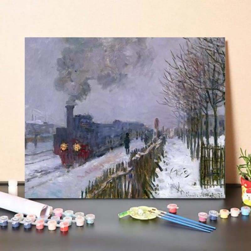 Paint By Numbers Kit Train in the Snow or The Locomotive
