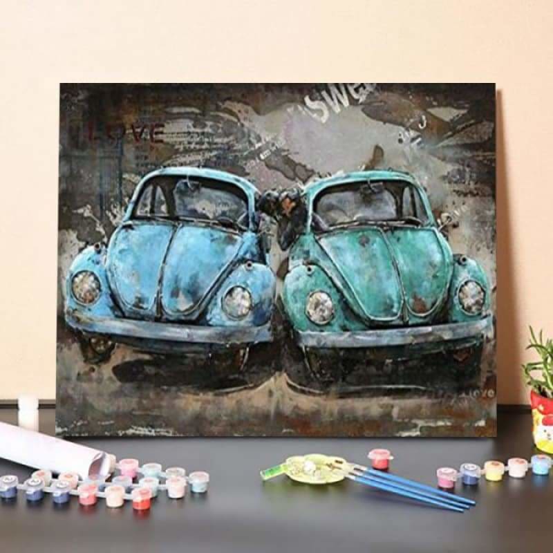 Paint By Numbers Kit Two Antique Cars