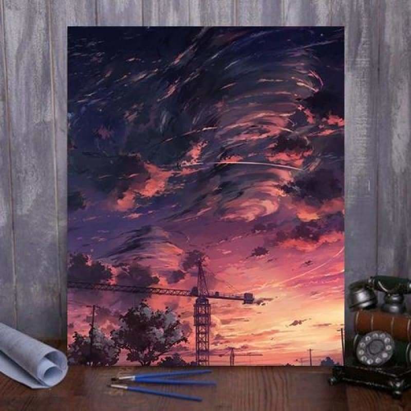 Paint by Numbers Kit Villages under swirling clouds