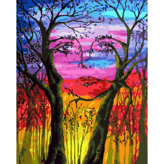 Abstract Art Tree& Girl Diy Paint By Numbers Kits WM-757 - NEEDLEWORK KITS