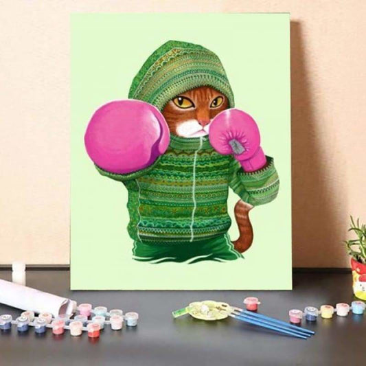 Boxing cat- DIY Painting By Numbers Kit