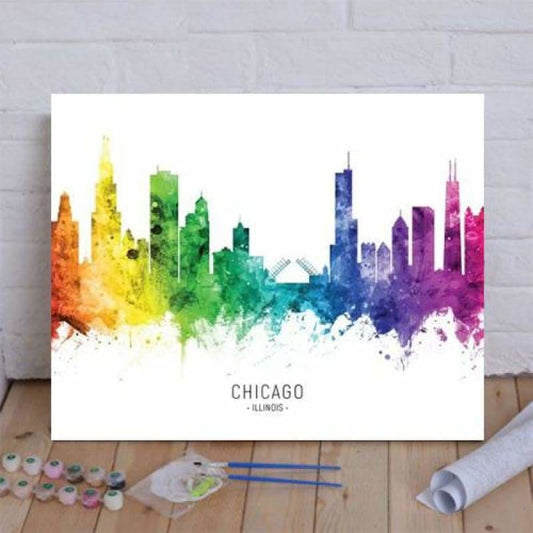 Chicago Illinois Skyline Rainbow Paint By Numbers Kit