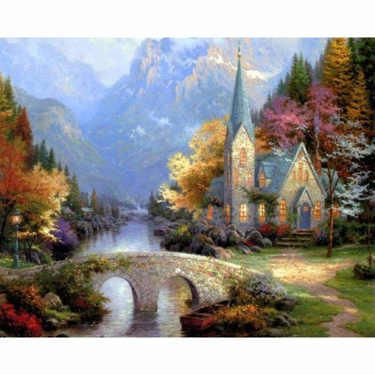 Cottage Landscape Diy Paint By Numbers Kits PBN95396 - NEEDLEWORK KITS