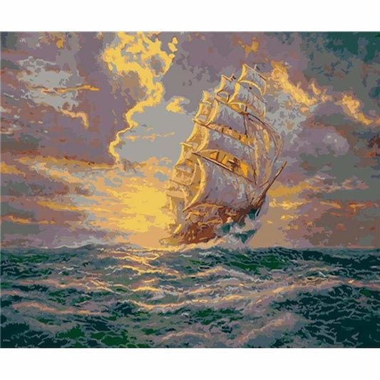 Landscape Boat Diy Paint By Numbers Kits PBN92001 - NEEDLEWORK KITS