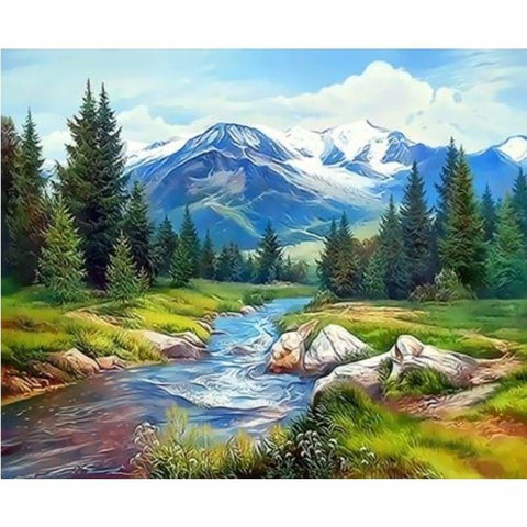 Landscape Mountain Lake Diy Paint By Numbers Kits ZXQ3381 - NEEDLEWORK KITS