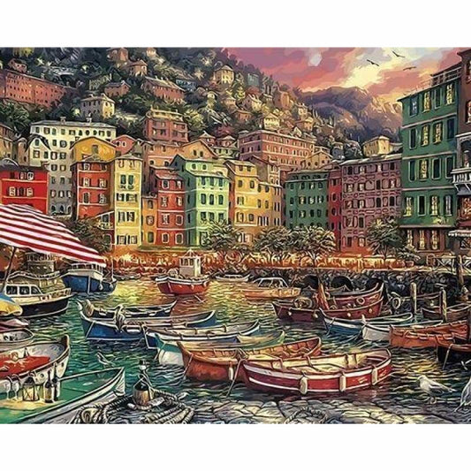 Landscape Seaside Town Diy Paint By Numbers Kits ZXQ3930 VM80035 - NEEDLEWORK KITS