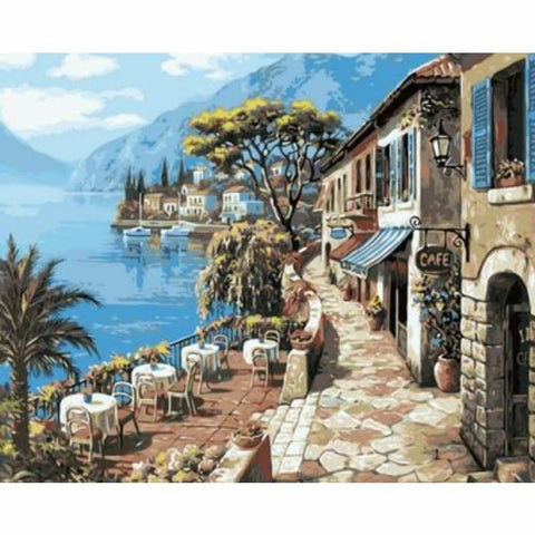 Landscape Seaside Town Diy Paint By Numbers Kits ZXQ876 - NEEDLEWORK KITS