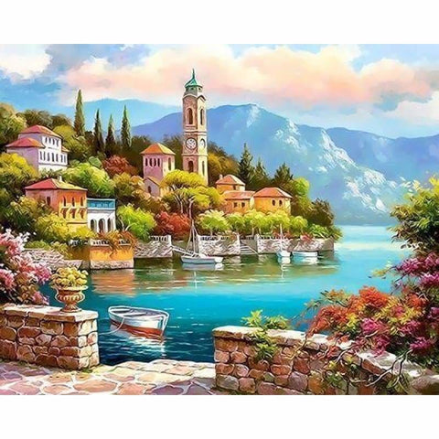 Landscape Seaside Town Diy Paint By Numbers Kits ZXZ183 VM80049 - NEEDLEWORK KITS