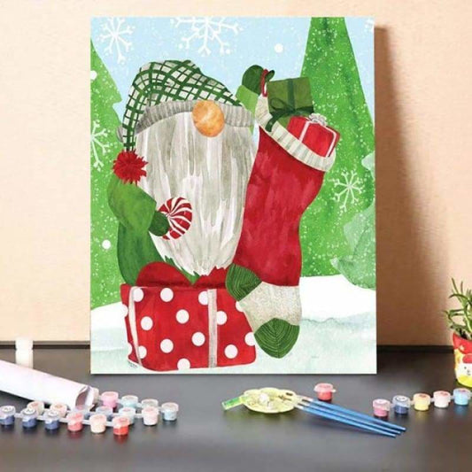 Paint By Numbers Kit-Gnome for Christmas blue IV-Gnome