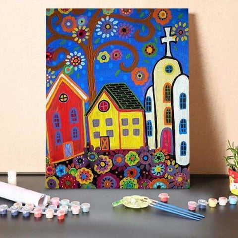 Paint By Numbers Kit-Mexican Church Town