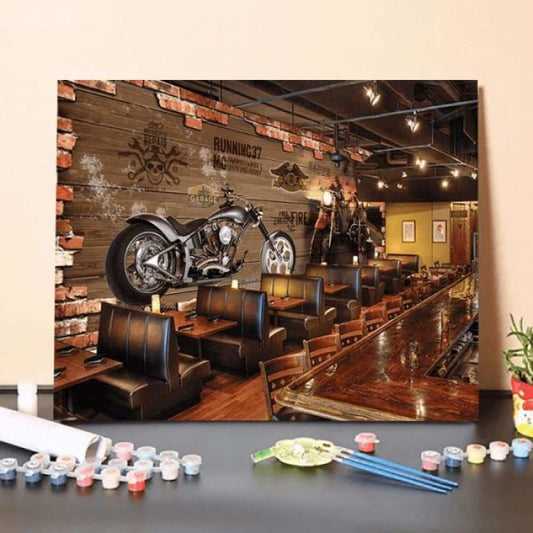 Paint by Numbers Kit-Painted Vintage Motorcycle