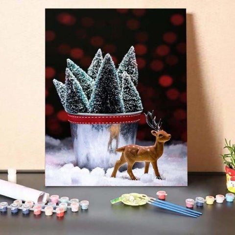 Paint By Numbers Kit-Reindeer With Christmas Trees