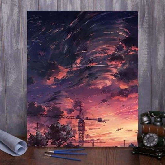 Paint by Numbers Kit Villages under swirling clouds