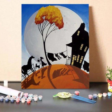 Paint By Numbers Kit- White Moon And House