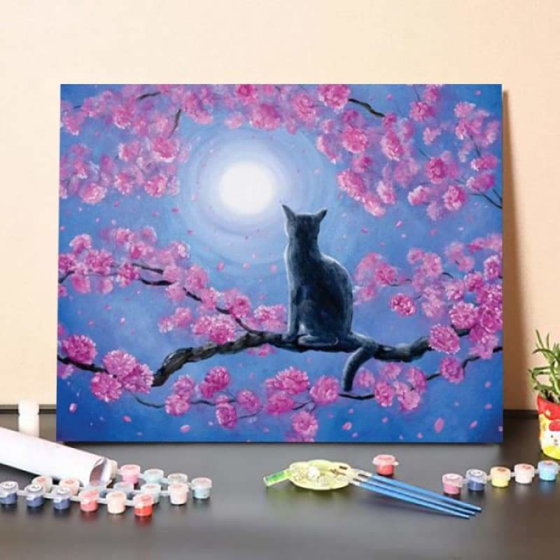 Russian Blue CatIn Pink Flowers-Paint by Numbers Kit
