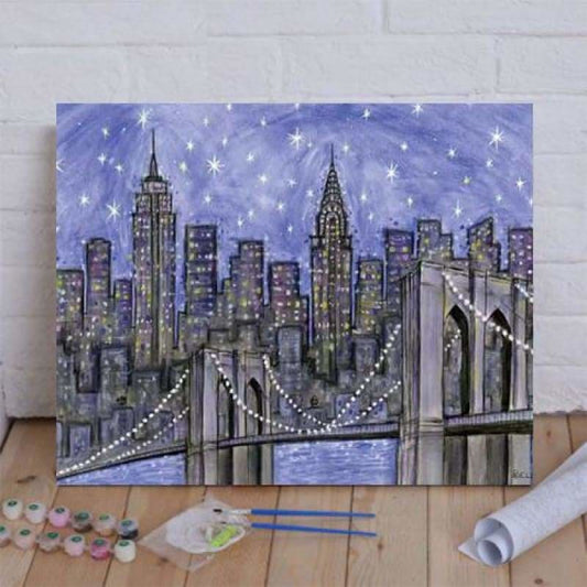 Starry Sky Nyc Starry Night Skyline Violet Paint By Numbers