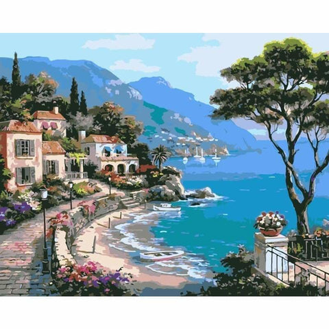 Town Mediterranean Sea Diy Paint By Numbers Kits WM-597 ZXB673 - NEEDLEWORK KITS